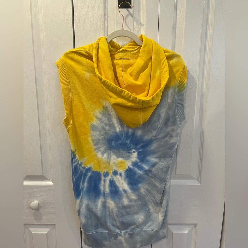 Micheal Kors oversized yellow and blue tie dye hoodie vest - Picture 4 of 5
